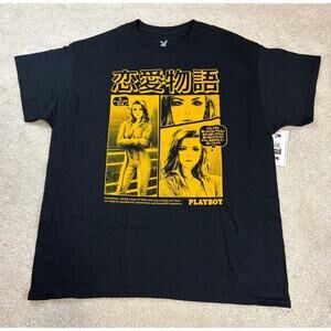 NWT Playboy Modern Love Story Graphic T-Shirt Black Yellow Size XL